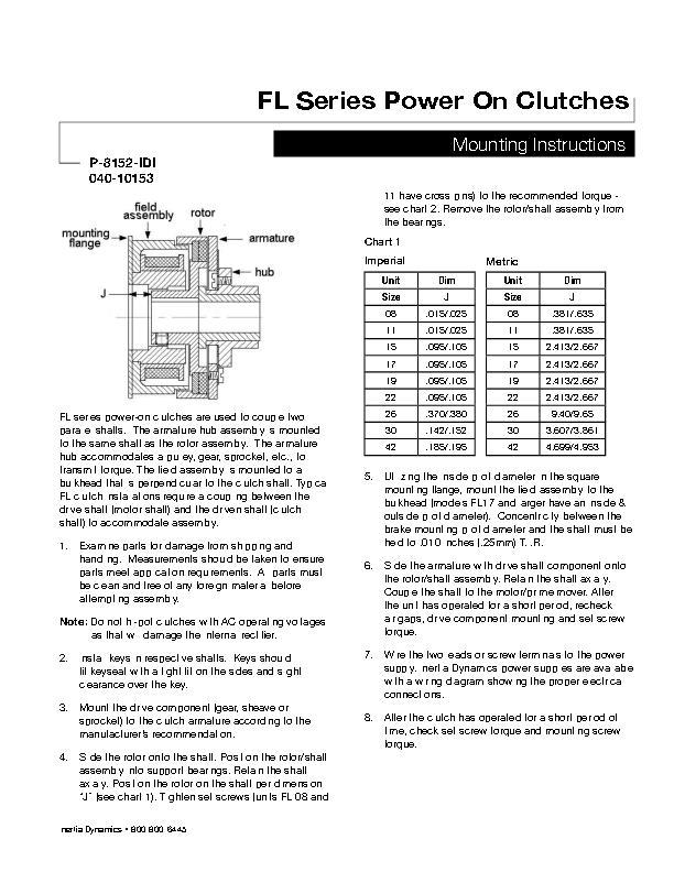 FL Series Power On Clutches Mounting Instructions 040-10153