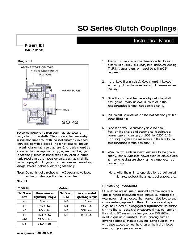 SO Series Clutch Couplings Instruction Manual 040-10152